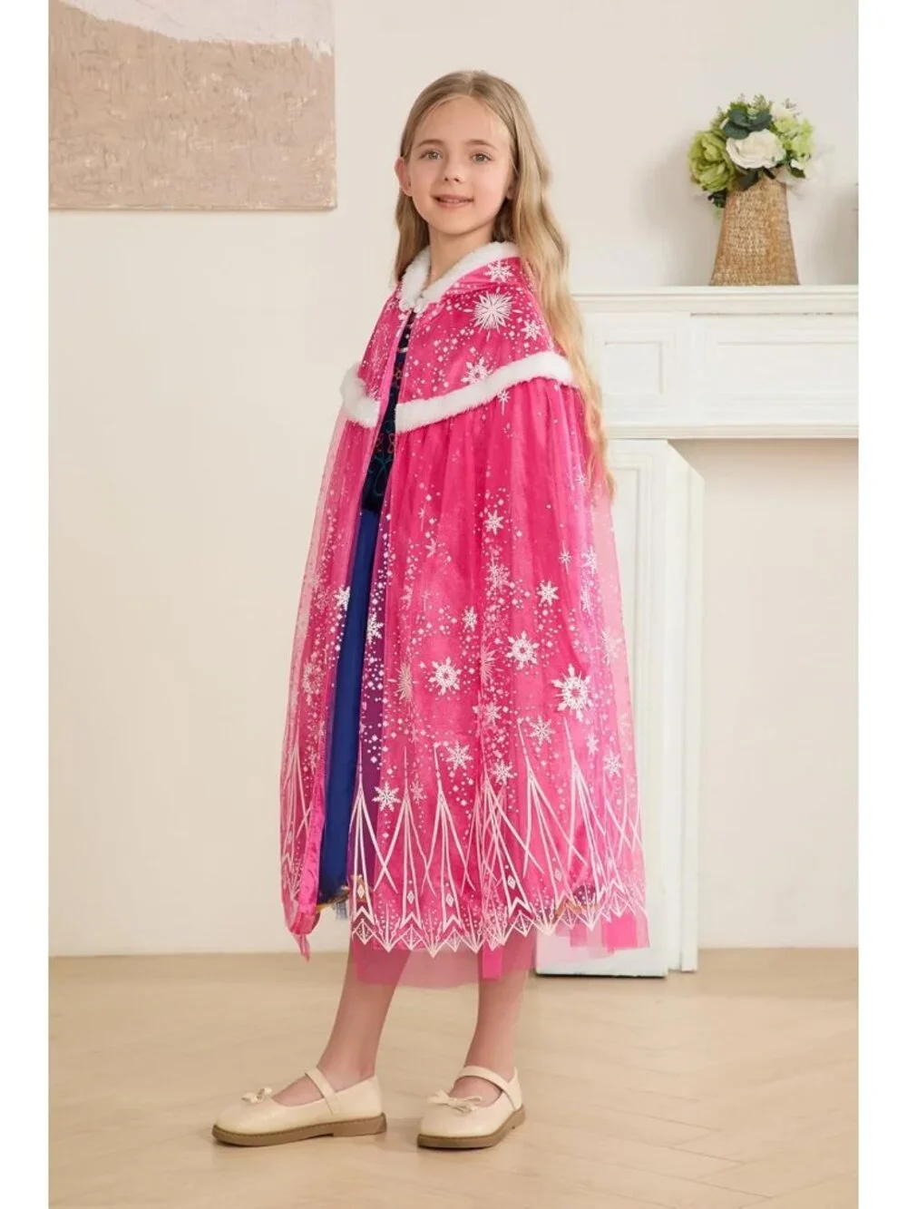 Girls Velvet Hooded Cape - Warm Princess Cloak for Dress-Up & Play Parties